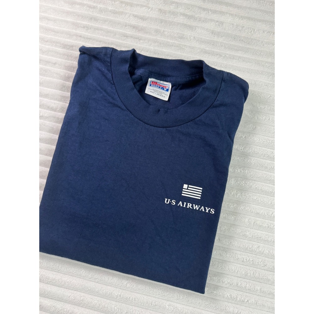 Vintage Hanes Beefy-T US Airways Navy Blue T-Shirt Mens Large Aviation Logo Tee